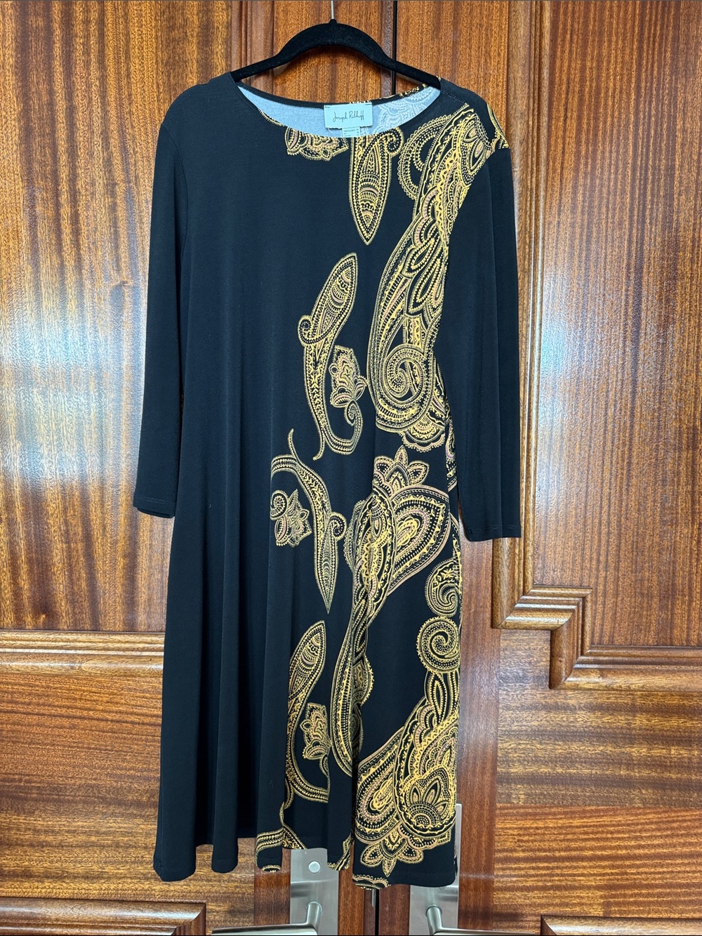 Jones New York Black Dress with Gold Paisley Accent